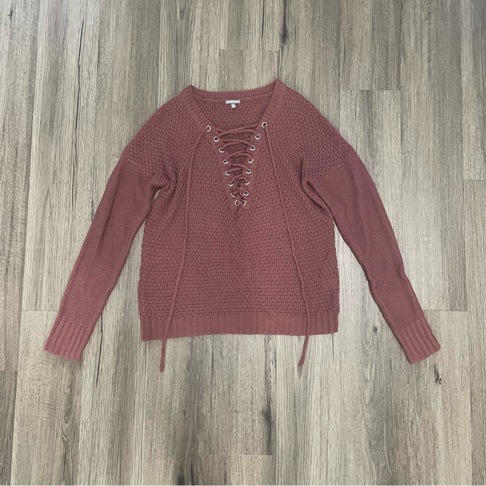 Lace Up V Neck Sweater